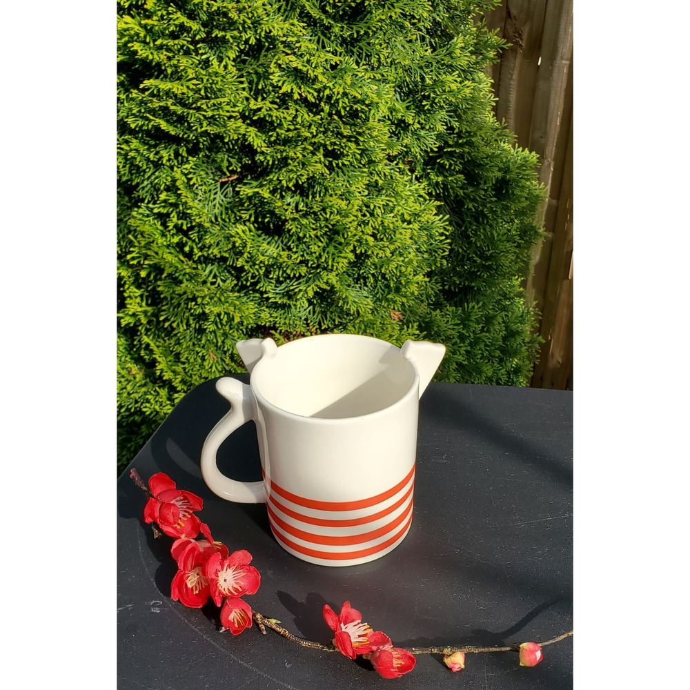 Parker Lane Winking Dog Stoneware Mug Orange White Striped 3D Ears Coffee Cup - Picture 3 of 6